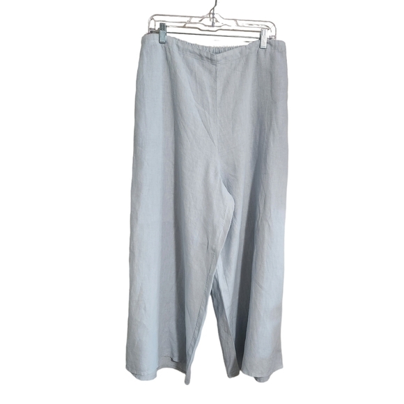 FLAX 100% Linen Light Blue Wide Leg Pants, sz Large High Rise - Picture 2 of 7